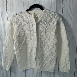 Vintage Cardigan 50s MCM Sidney Gould Clasp Sweater Ivory White Medium